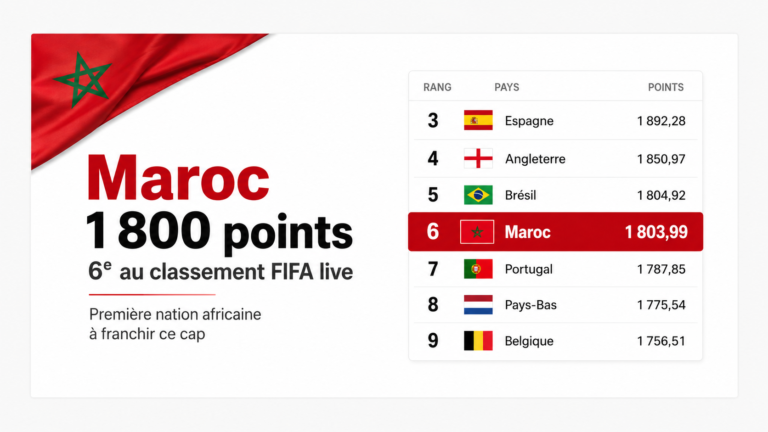 Morocco Surpasses Historic milestone of 1,800 points in Live FIFA Ranking Le Maroc franchit la barre historique des 1 800 points au classement FIFA live